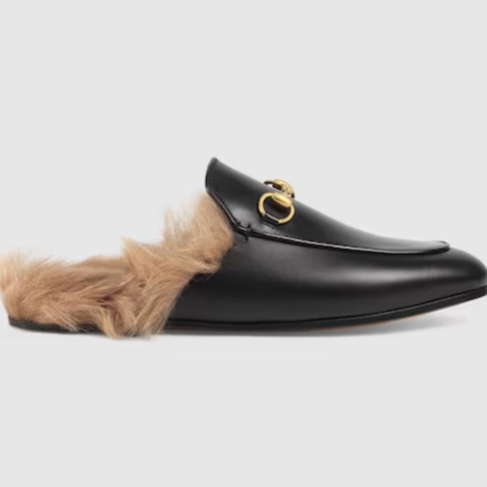 Gucci Princetown Black "Fur" Mules size 8